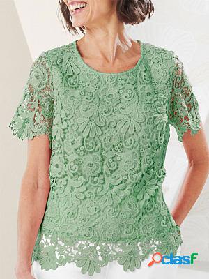 Round Neck Casual Lace Short sleeve T-shirts