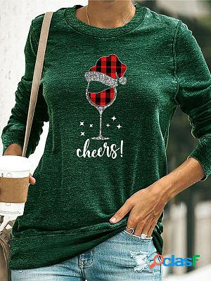 Round Neck Casual Loose Christmas Print Long Sleeve T-shirt