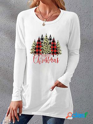 Round Neck Casual Loose Christmas Tree Print Long Sleeve