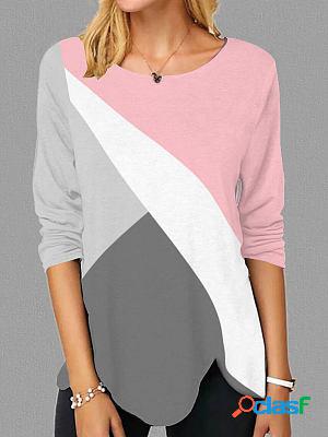Round Neck Casual Loose Color Block Printed Long Sleeve