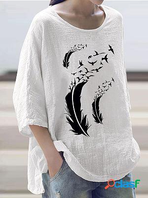 Round Neck Casual Loose Dandelion Print Long Sleeve Blouse