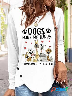 Round Neck Casual Loose Dog Letter Print Long Sleeve T-shirt