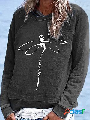 Round Neck Casual Loose Dragonfly Print Sweatshirt
