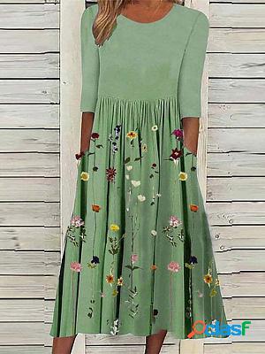 Round Neck Casual Loose Floral Print Resort Short Sleeve