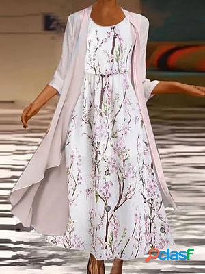 Round Neck Casual Loose Floral Print Set Long Sleeve Maxi