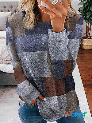 Round Neck Casual Loose Geometric Print Sweatshirt