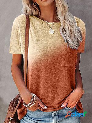 Round Neck Casual Loose Gradient Print Short Sleeve T-Shirt