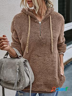 Round Neck Casual Loose Lamb Wool Hoodie