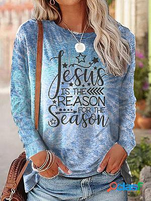 Round Neck Casual Loose Letter Print Long Sleeve T-Shirt