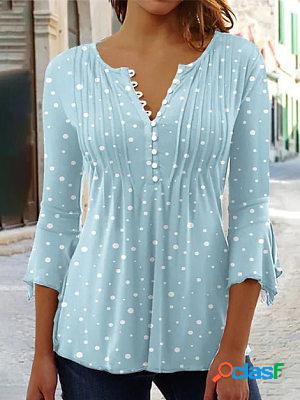 Round Neck Casual Loose Polka Dot Print Long-sleeved T-shirt