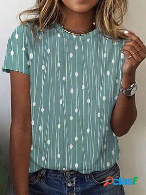 Round Neck Casual Loose Polka Dot Striped Printed