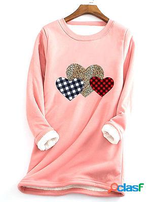 Round Neck Casual Loose Printed Fleece Long Sleeve