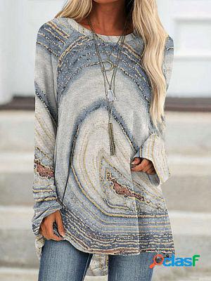 Round Neck Casual Loose Printed Long Sleeve T-shirt