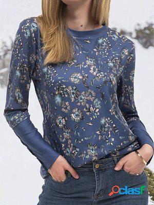 Round Neck Casual Loose Printed Long Sleeve T-shirt