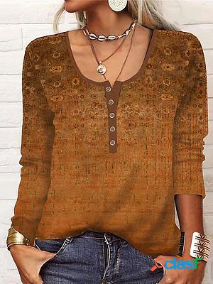 Round Neck Casual Loose Retro Ethnic Print Long-sleeved