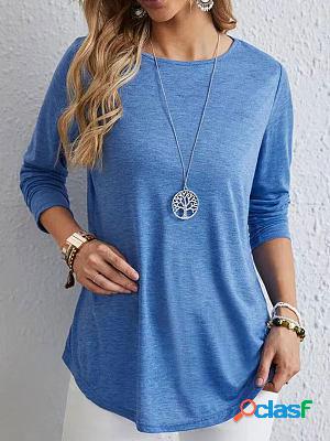 Round Neck Casual Loose Single Breasted Long Sleeve T-shirt