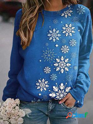 Round Neck Casual Loose Snowflake Print Sweatshirt