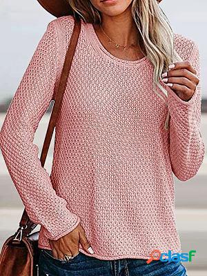 Round Neck Casual Loose Solid Color Knitted Pullover