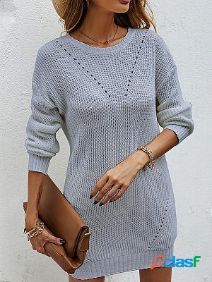 Round Neck Casual Loose Solid Color Knitted Pullover Short
