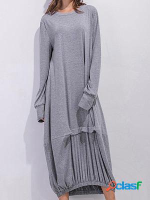 Round Neck Casual Loose Solid Color Long Sleeve Maxi Dress