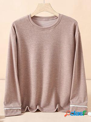 Round Neck Casual Loose Solid Color Long Sleeve T-shirt