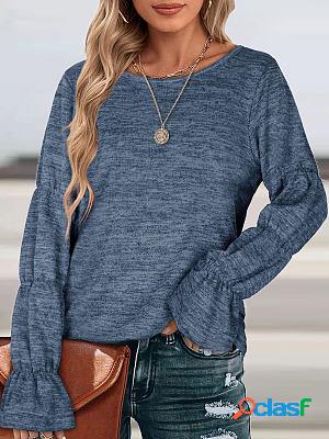 Round Neck Casual Loose Solid Color Long Sleeve T-shirt