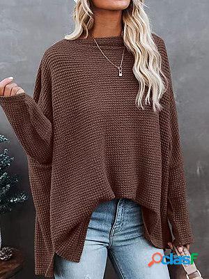 Round Neck Casual Loose Solid Color Pullover Sweater