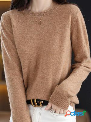 Round Neck Casual Loose Solid Color Sweater Pullover