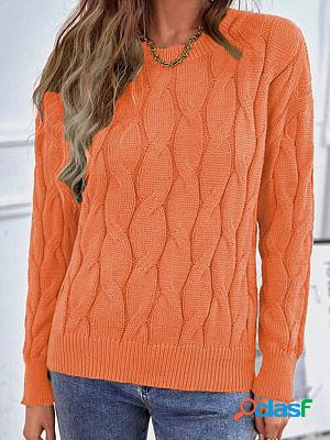 Round Neck Casual Loose Solid Color Wool Pullover