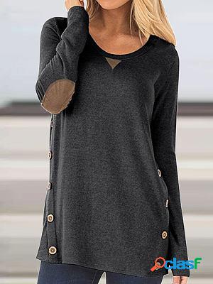 Round Neck Casual Loose Stitching Long-sleeved T-shirt