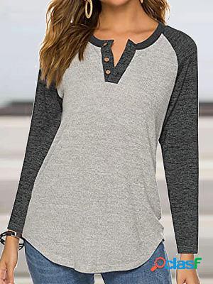 Round Neck Casual Loose Stitching Long-sleeved T-shirt