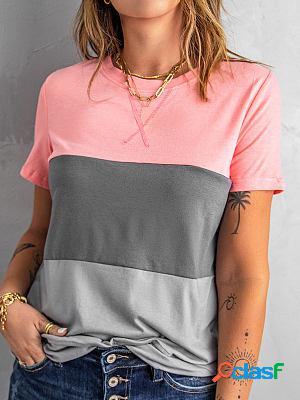 Round Neck Casual Loose Stripe Print Short Sleeve T-Shirt