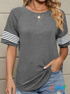 Round Neck Casual Loose Stripe Print Short Sleeve T-Shirt