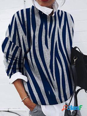 Round Neck Casual Loose Sweater Geometric Print Pullover