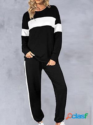 Round Neck Color Matching Loose Casual Sports Suit