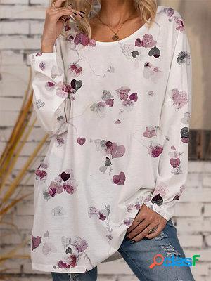 Round Neck Floral Print Long-Sleeved Casual Lady T-Shirt