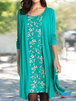 Round Neck Floral Print Loose Long Sleeve Short Dress