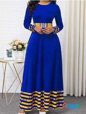 Round Neck Long Sleeve Printed Slim High Waist Maxi Dresses