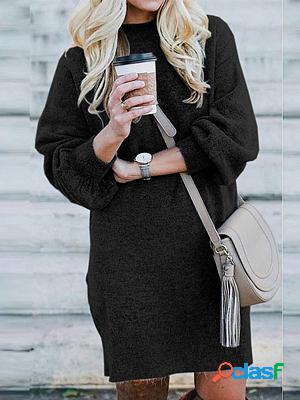 Round Neck Long Sleeve Sweater Shift Dresses