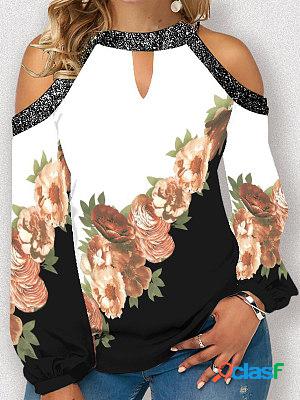 Round Neck Loose Casual Floral Print Long Sleeve T-shirt