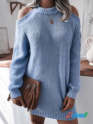 Round Neck Loose Casual Hollow Sweater Short Dress