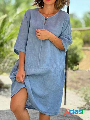 Round Neck Loose Casual Solid Color Beach Short Sleeve Short