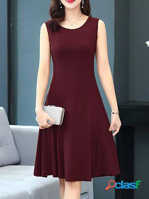 Round Neck Plain Skater Dress