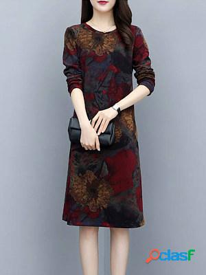 Round Neck Printed Long Sleeve Dress