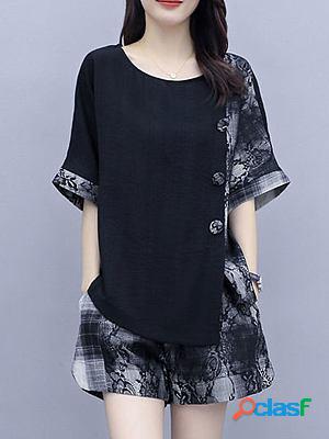 Round Neck Short Sleeve Printing Stitching Suit