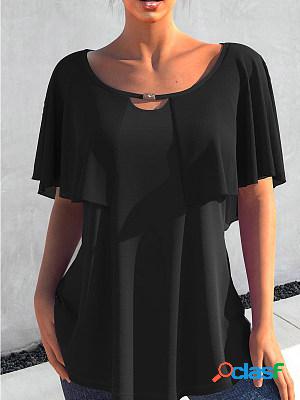 Round Neck Short Sleeves Loose Solid Short sleeve T-shirt