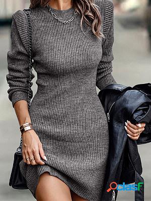 Round Neck Solid Slim Knitted Sweater Dress