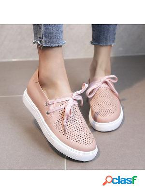 Round Toe Flat Lace-up Solid Color Casual Shoes