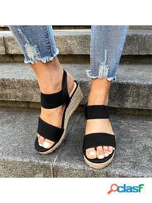 Round Toe Suede Cutout Wedge Sandals