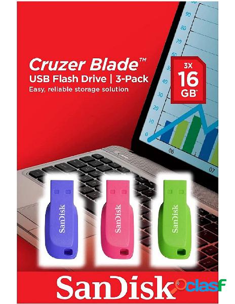 Sandisk - sandisk cruzer blade 3 pack unità flash usb 16 gb